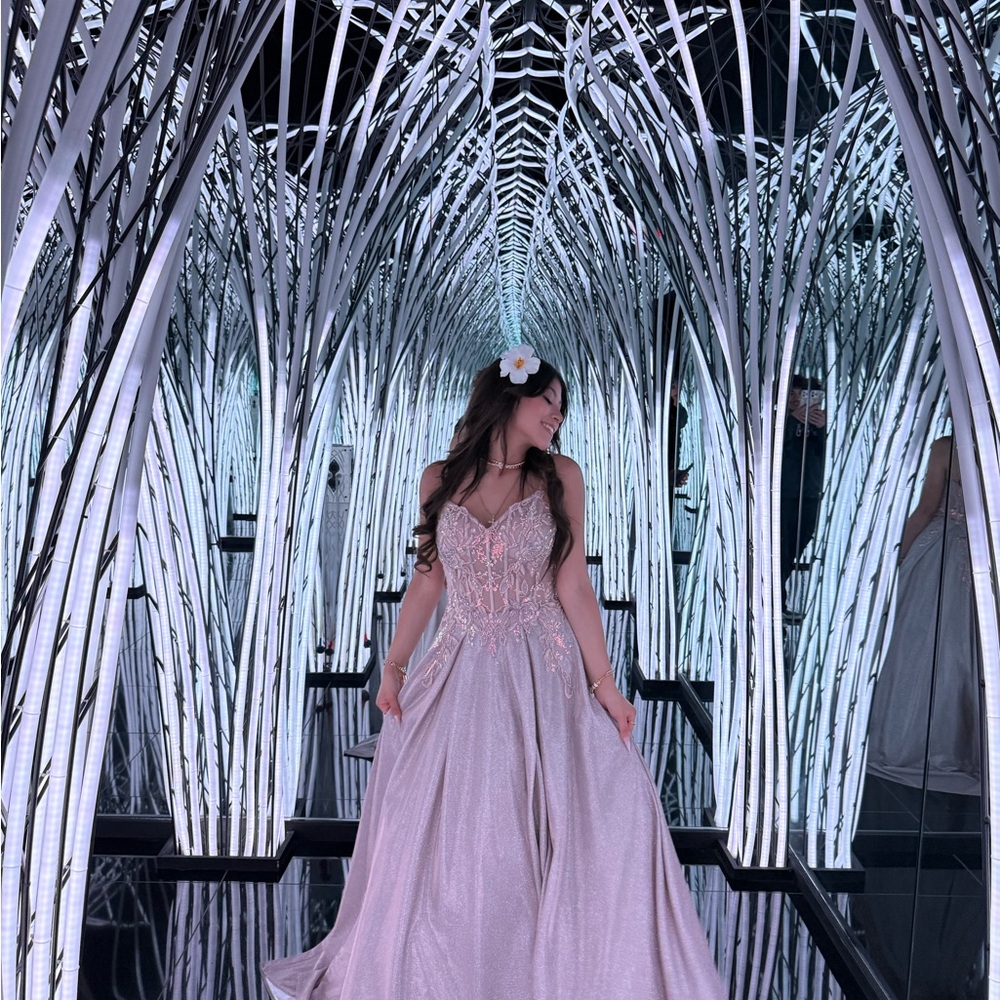 Elegant Light Gold Gown with Floral Detail